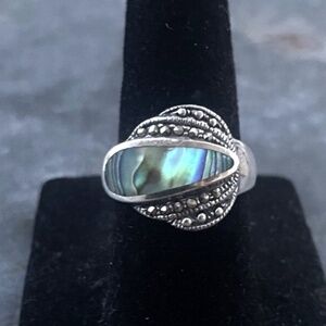 Abalone, Sterling and Marcasite Ring Size 6